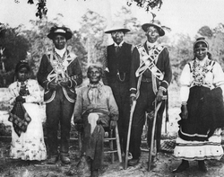 Mississippi Choctaw group wearing traditional garb, c. 1908.