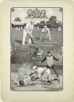 By the 1860s Civil War, baseball (bottom) had overtaken its fellow bat-and-ball sport cricket (top) in popularity within the United States.[a][52][53] Growing American influence abroad meant the same occurred in Japan and the Dominican Republic by the early 20th century.[54][55]