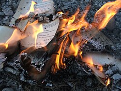 A copy of House of Leaves being burned