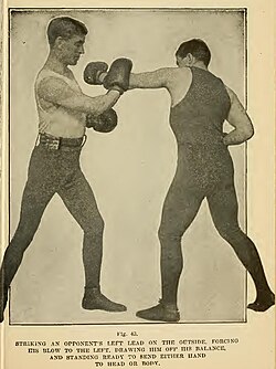 Boxer (left) parrying opponent's jab from closed stance.