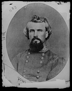 Nathan Bedford Forrest transitioned from being a slave trader before the war[309] to using convict labor on his farm on President's Island near Memphis after the war[310] (glass copy negative, Library of Congress LC-BH821-3061)