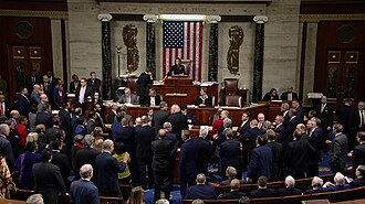 The process of the first impeachment of Donald Trump where the House of Representatives voted to adopt the articles of impeachment against him in 2019.