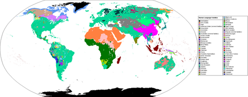 Principal language families of the world (and in some cases geographic groups of families).