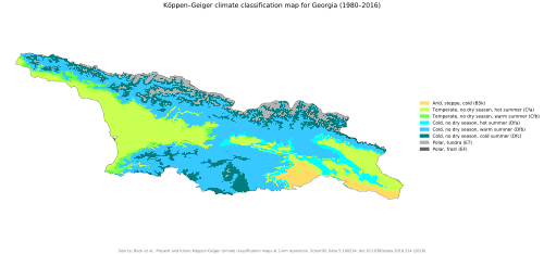 Köppen climate classification map of Georgia