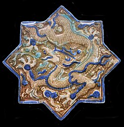 Ilkhanid wall-tile with Dragon. Made in Iran (Kashan). Probably Takht-i Sulayman, ca. 1270-75. Victoria and Albert Museum.[9][10]