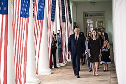 President Donald Trump with Amy Coney Barrett and her family, just prior to Barrett being announced as the nominee, September 26, 2020