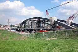 Construction for the Waldschlösschen Bridge over the Elbe River. The Dresden Elbe Valley was delisted as a UNESCO World Heritage Site, due to the bridge's construction.