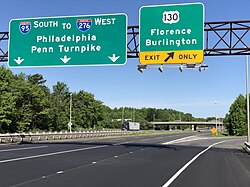 View south along the Pearl Harbor Memorial Turnpike Extension (I-95) at US 130 in Florence