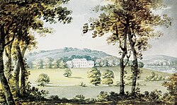 "Downes, seat of James Buller Esq", watercolour by Rev. John Swete, dated 1797
