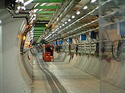 The LHC tunnel. CERN is the world's largest laboratory and also the birthplace of the World Wide Web.[193]