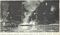 Mosher pushes the fire raft against Hartford.