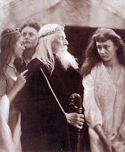 Three of Liddell's children (l to r) Lorina, Edith and Alice, photographed by Julia Margaret Cameron in 1872. The central figure is Charles Hay Cameron as King Lear.