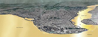 Aerial view of Byzantine Constantinople and the Propontis (Sea of Marmara)
