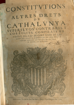 Third volume of the compilation of Catalan Constitutions of 1585