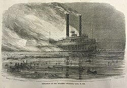 The Sultana on fire, from Harpers Weekly