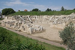 The first ancient theatre of the city. It was constructed inside the ancient city's centre during the reign of Antigonus II Gonatas towards the end of the third century BC. The theatre was in use for six centuries, until the end of the third century AD.