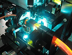 Close-up of a table-top dye laser based on Rhodamine 6G