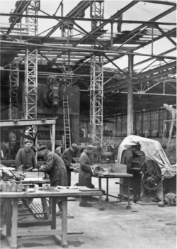 Concentration camp prisoners forced to work at a Messerschmitt aircraft factory
