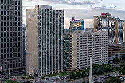 The Coleman A. Young Municipal Center houses the headquarters of the government of the City of Detroit, as well as offices of the Wayne County government.