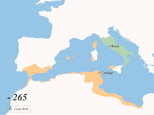 Territorial changes over the course of the Punic Wars: Roman possessions and close allies