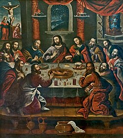 Jesus and his apostles sharing an Andean cuy in Marcos Zapata's The Last Supper