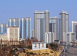 The Mansudae Apartments residential complex with green areas.
