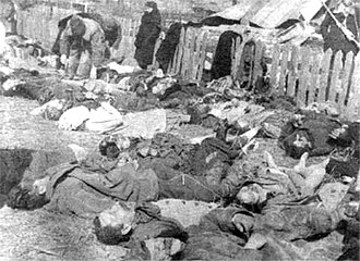 Polish victims of a massacre committed by the Ukrainian Insurgent Army in the village of Lipniki, Wołyń (Volhynia), 1943