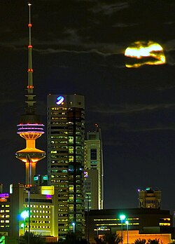 The 372 m (1,220 ft) tall Liberation Tower (left) is the main communication tower of Kuwait.