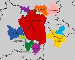 The Mexico City Megalopolis as defined prior to 2019. Since then Querétaro state is also included.