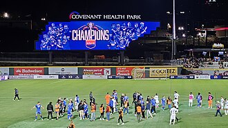 The growth of the league in the mid-2020s has been aided by pseudo-promotion of clubs from the pre-professional USL League Two (One Knoxville SC pictured)