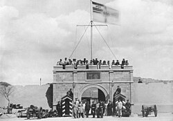 Main gate of former Chinese munitions depot, taken over by the Imperial German Navy, Kiautschou Bay, Shandong peninsula, 1898