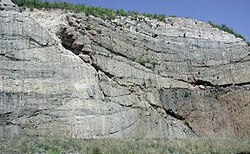 Old fault exposed by roadcut near Hazleton, Pennsylvania, along Interstate 81 in Northeastern Pennsylvania