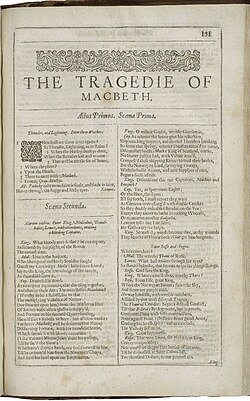 The first page of Macbeth, printed in the Second Folio of 1632