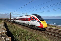 A high-speed East Coast Main Line train in Northumberland, England