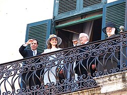 Fenech Adami saluting the crowd in St. George's Square on the day his successor, George Abela was sworn in.