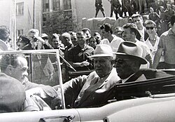 Tito and Soviet leader Nikita Khrushchev in Skopje after the 1963 earthquake