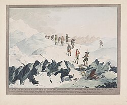 Horace Bénédict de Saussure shown in, Descent from Mont-Blanc, by Christian von Mechel