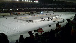 Finnish clubs Jokerit and HIFK during a 2011 outside game at the Helsinki Olympic Stadium.