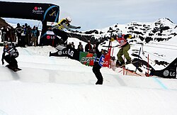 A snowboarder in San Martín de los Andes.