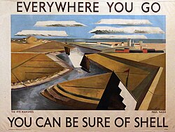 1932 Shell advertisement poster by the British surrealist painter Paul Nash