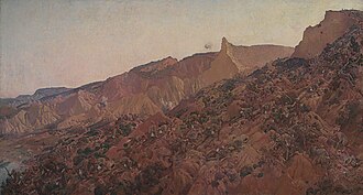 Anzac, the landing 1915 by George Lambert, 1922 shows the landing at Anzac Cove, 25 April 1915.