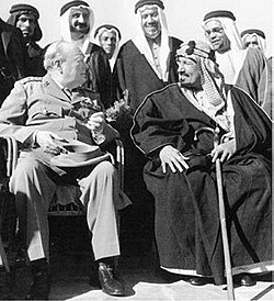 British Prime Minister Winston Churchill and Ibn Saud, the founding father and first king of Saudi Arabia, in Egypt in 1945
