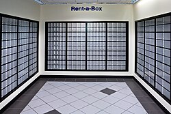 PO boxes in the lobby of a U.S. post office