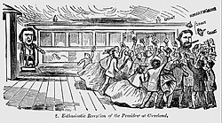 Cartoon illustration from Swingin' Round the Cirkle, or Andy's trip to the West by David Ross Locke, suggesting that Grant was a bigger draw on the multi-city tour than was Johnson
