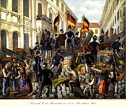 Revolutionaries in Vienna with German tricolor flags, May 1848