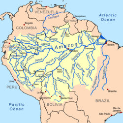 Amazon River basin (The southern Guianas, not marked on this map, are a part of the basin.)