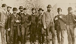 Harvey Washington Wiley, Chief Chemist of the Department of Agriculture's Division of Chemistry (third from the right) with his staff in 1883