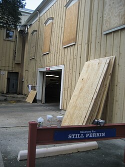 Windows of building in Uptown New Orleans being boarded up in preparation of a possible threat from Hurricane Gustav, August 28, 2008