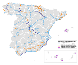 The network of high capacity roads in Spain features its most important node in Madrid.