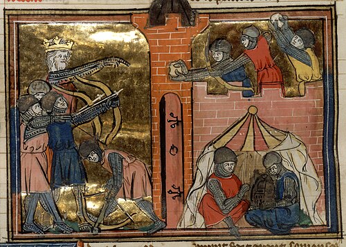 John II directs the Siege of Shaizar while his allies sit inactive in their camp, French manuscript 1338